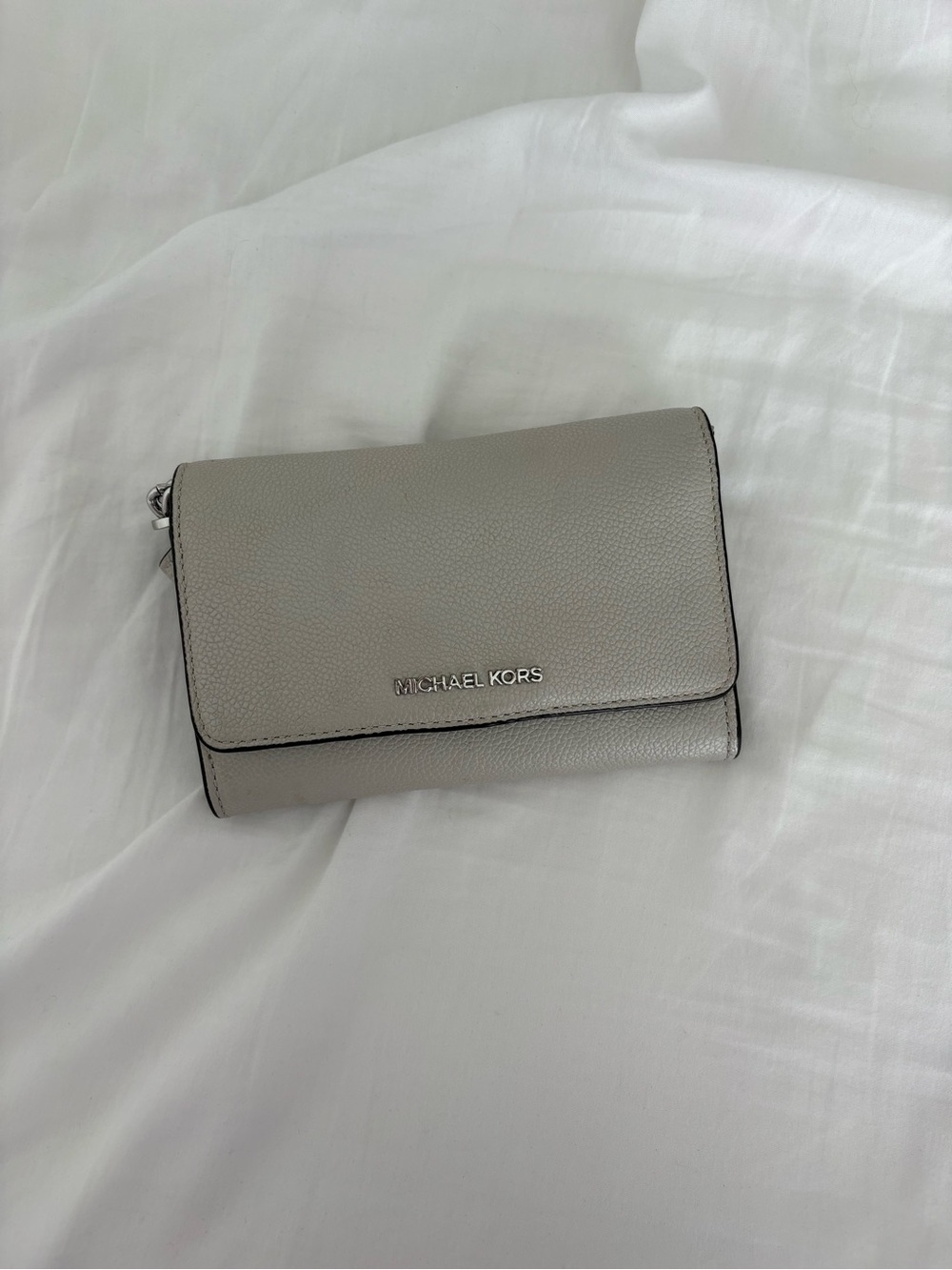 Michael Kors Light Gray Pebbled Leather Wallet Crossbody